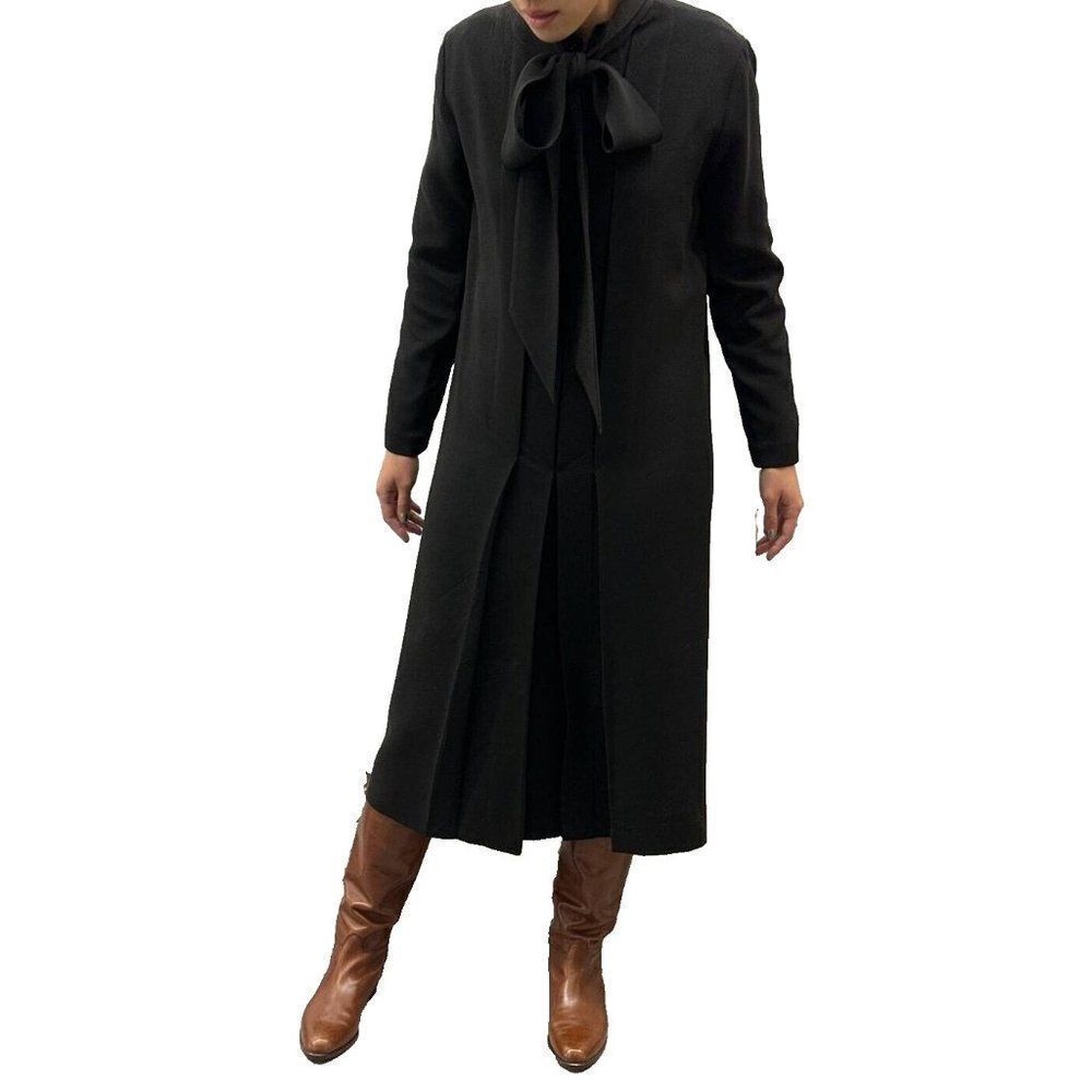 Hermes Paris Vintage Black Tie Neck Silk Tunic Dress Size EUR 42